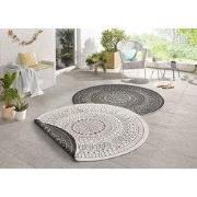 Rond Binnen & Buitenkleed Omkeerbaar - Porto Zwart/Crème - Ø  240 CM