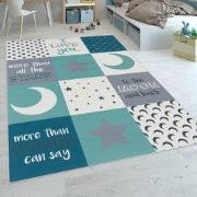 Kindervloerkleed - Aleris - Maan en ster - Turquoise - 140x200 cm