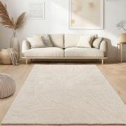 Laagpolig Japandi Vloerkleed Aubela - Creme - 160x220 cm