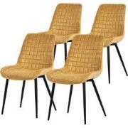 Eetkamerstoel set van 4 mosterdgeel met fluwelen bekleding en stalen p...