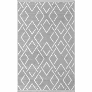 Vloerkleed rechthoekig donkergrijs met ecru geometrisch motief en fran...