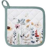 Clayre & Eef Pannenlap 20x20 cm Wit Groen Katoen Bloemen