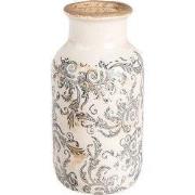 Clayre & Eef Vaas Ø 14x26 cm Beige Grijs Keramiek Bloemen