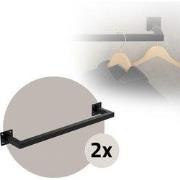 Set van 2 kledingstangen kapstok wandmontage 12 x 60 cm zwart staal ML...