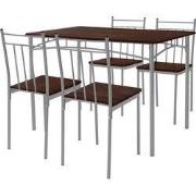 Eetset voor 4 personen 5-delig met eettafel en 4 stoelen donkerbruin h...