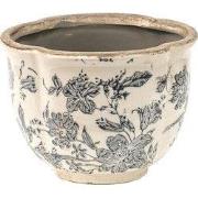 Clayre & Eef Bloempot Ø 16x12 cm Grijs Beige Keramiek Bloemen