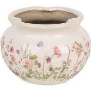 Clayre & Eef Bloempot Ø 23x16 cm Beige Roze Keramiek Bloemen