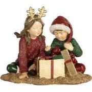 Clayre & Eef Kerstdecoratie Beeld Kinderen 14x9x11 cm Rood Kunststof
