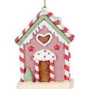 Clayre & Eef Kersthanger Gingerbread house 6x4x8 cm Roze Kunststof
