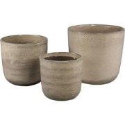 PTMD Rosanne Cream Glazed Round Ceramic Pot Ribbed SV3