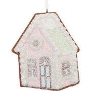Clayre & Eef Kersthanger Gingerbread house 9x1x10 cm Roze Kunststof