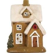 Clayre & Eef Waxinelichthouder Huis 15x12x20 cm Bruin Keramiek
