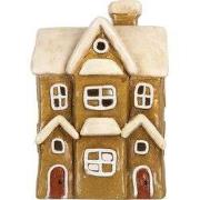 Clayre & Eef Waxinelichthouder Huis 23x15x33 cm Bruin Keramiek