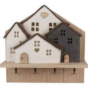 Clayre & Eef Wandkapstok 4 Haken Huis 40x13x40 cm Bruin Wit Hout