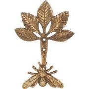 Clayre & Eef Wandhaak 10x6x14 cm Goudkleurig Metaal Bij en Bloemen