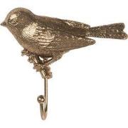 Clayre & Eef Wandhaak Vogel 13x4x11 cm Goudkleurig Metaal