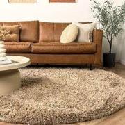 Rond hoogpolig vloerkleed Pilo taupe polyester Interieur05 - Rond 240 ...