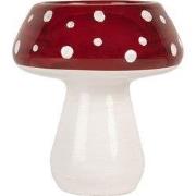 Clayre & Eef Waxinelichthouder Paddenstoel Ø 7x7 cm Rood Wit Glas