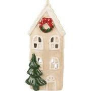Clayre & Eef Waxinelichthouder Huis 9x8x20 cm Beige Keramiek