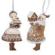 Clayre & Eef Kersthanger Set van 2 13 cm Bruin Kunststof Gingerbread m...