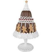 Clayre & Eef Kerstdecoratie Beeld Taart Ø 29x52 cm Bruin Wit Kunststof