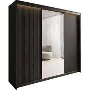 Meubella - Kledingkast Timoteo - Zwart - 250 cm - Met spiegel