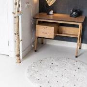 Rond Kindervloerkleed  hoogpolig Cream/Zwart - Dots Wit; Creme - Polyp...