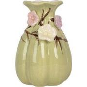 Clayre & Eef Vaas Ø 10x14 cm Groen Keramiek Bloemen