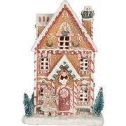 Clayre & Eef Gingerbread house met LED 17x12x25 cm Bruin Kunststof