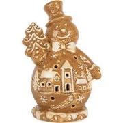 Clayre & Eef Kerstdecoratie Sneeuwpop 11x8x16 cm Bruin Keramiek