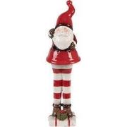 Clayre & Eef Kerstdecoratie Beeld Kerstman 7x7x23 cm Rood Wit Keramiek