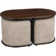 Coffee table with pouffe l. grey 3 piece - l79xw45xh41cm