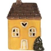 Clayre & Eef Decoratie Huis met LED LED 7x6x10 cm Geel Keramiek