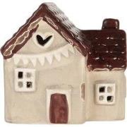 Clayre & Eef Decoratie Huis met LED LED 8x6x8 cm Beige Keramiek