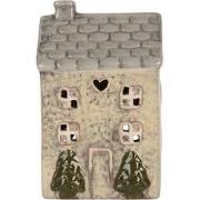 Clayre & Eef Waxinelichthouder Huis 9x8x15 cm Beige Keramiek