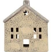 Clayre & Eef Waxinelichthouder Huis 13x8x15 cm Beige Keramiek