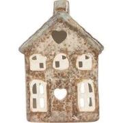 Clayre & Eef Waxinelichthouder Huis 9x6x13 cm Beige Keramiek