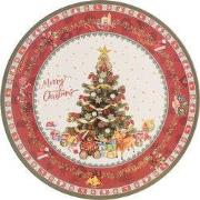 Clayre & Eef Onderbord Ø 33 cm Rood Beige Kunststof Kerstboom