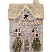 Clayre & Eef Decoratie Huis met LED LED 6x6x10 cm Grijs Keramiek