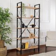 Industriële Boekenkast Ely Eiken Melamine - Zwart Frame - 180x90 cm