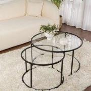 Moderne Ronde Salontafel Set van 2 Uru Zwart - Transparant Glas - 80/6...