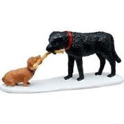 Kerstdorpminiatuur 'who's Pulling Who?' 4x10x13 cm