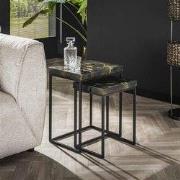 Set van 2 Rechthoekige Bijzettafels Minette Zwart Goud Teakhout