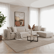 Modulaire XXL hoekbank beige linnen 430 cm breed Sora - rechts