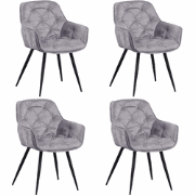 Set van 4 Eetkamerstoelen Velvet Grijs Stof Audrey - Met Armleuningen