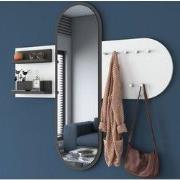 Kapstok Wit Melamine 9-Haaks - Met Spiegel - Twee Plankjes