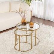 Moderne Ronde Salontafel Set van 2 Uru Goud - Transparant Glas - 60/42...