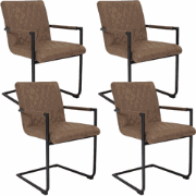 Set van 4 Eetkamerstoelen Dean Industrieel Taupe - Microvezel Stof - M...
