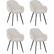 Set van 4 Moderne Eetkamerstoelen Remy Ribstof Crème - Met Armleuninge...