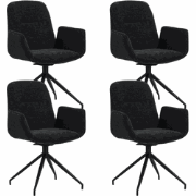 Set van 4 Draaibare Eetkamerstoelen Nela Chenille Zwart - Met Armleuni...